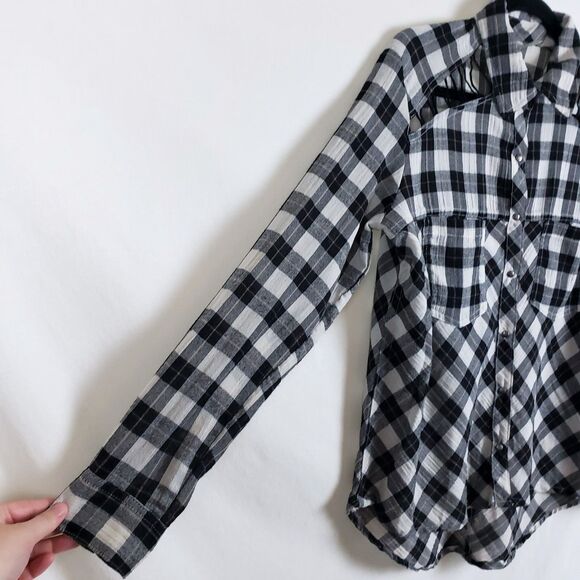 Free People Boho Western Plaid Shirt Womens XS Plaid Grunge Lace-Up Cut-Out - Picture 3 of 12